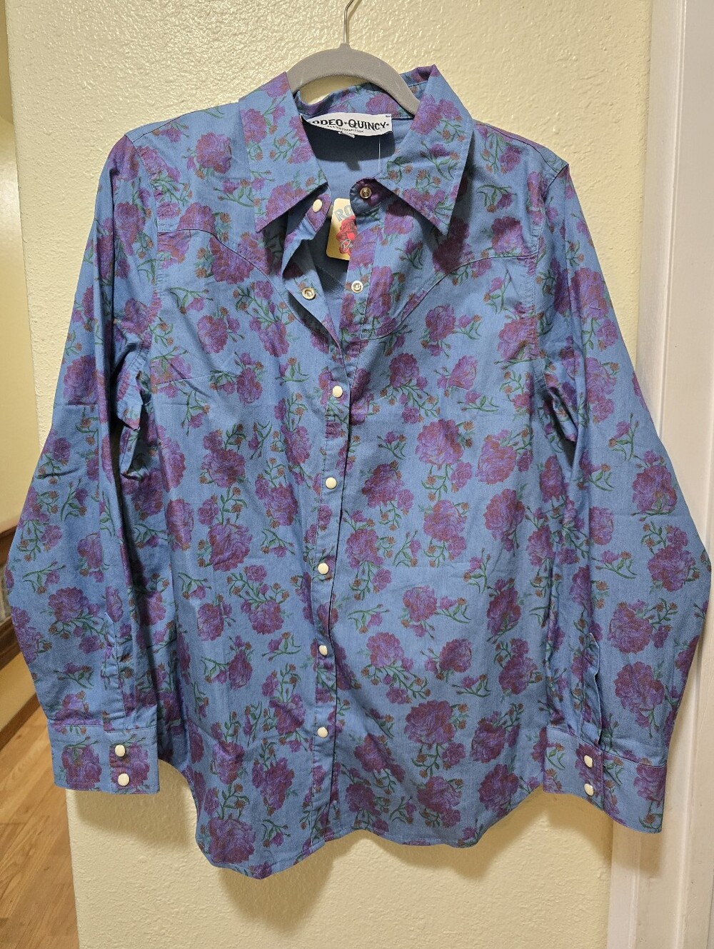 Rodeo Quincy Denim Rose Blue Floral Button-Up Shirt